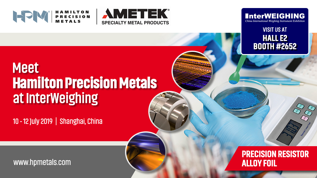Hamilton Precision Metals to showcase precision resistor alloy foil at InterWeighing China